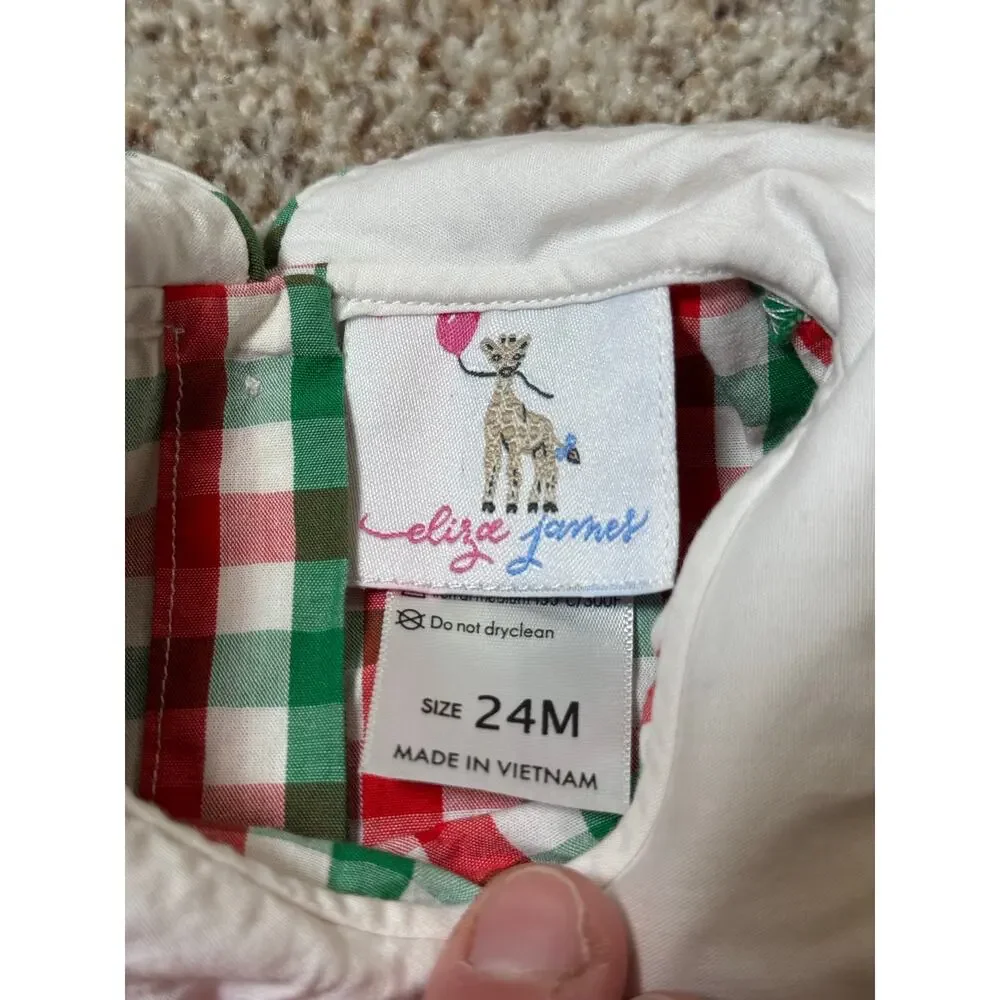Eliza James Christmas Smocked Gingham Set Red Truck 24M Top Diaper Cover